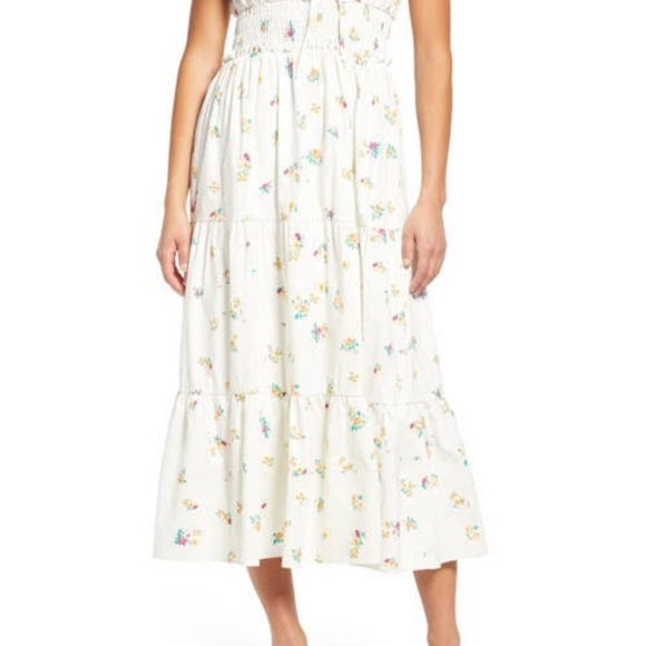 Wayf Ivory Smocked Floral Midi dress size S - Picture 2 of 7